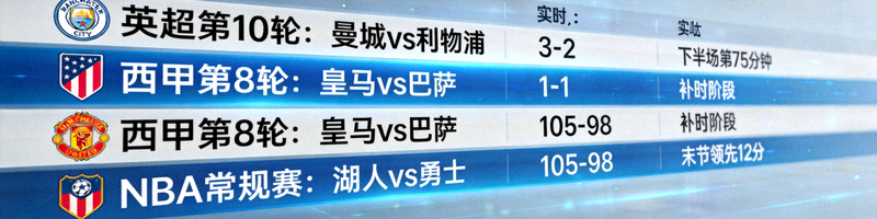 新球体育数据实时比分更新界面，展示多场比赛的比分和赛况